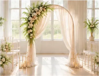 Backdrop Bogen Set in gebruik, met doeken