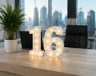 Cijferlamp, 16 in gebruik, bedrijfsevenement