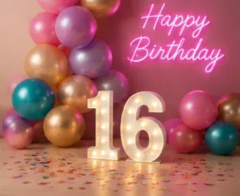 Cijferlamp, 16 in gebruik, feest