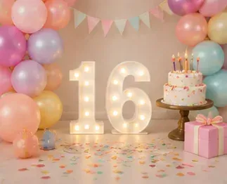 Cijferlamp, 16 in gebruik, kinderfeest