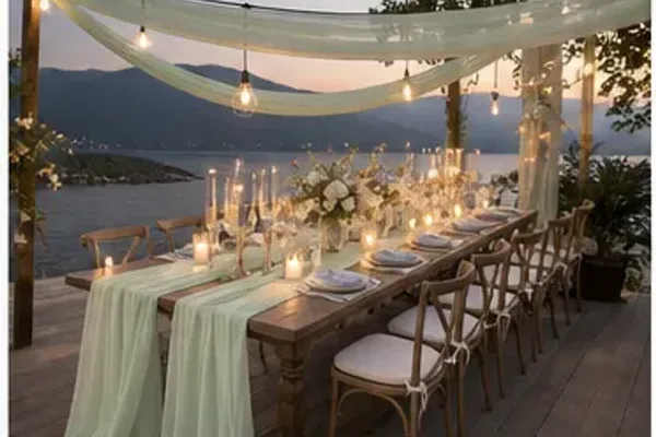 Decoratiedoek chiffon, mintgroen in gebruik, diner