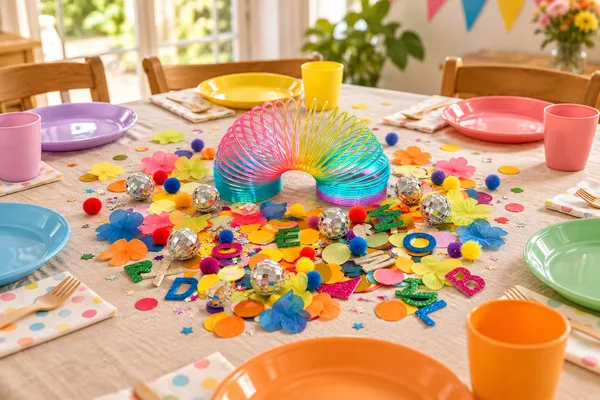 Deco set kindertafel in gebruik, kinderfeest