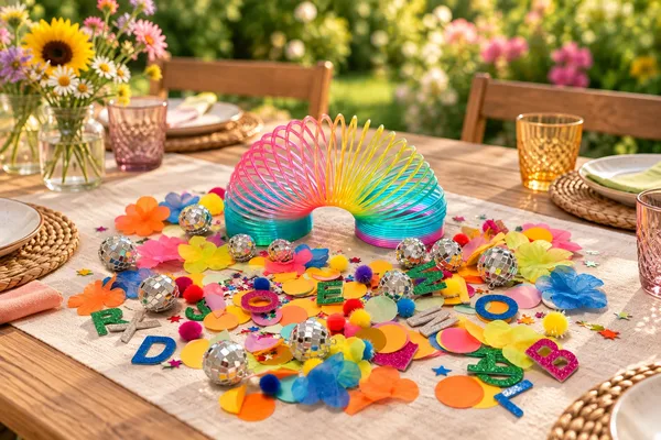 Deco set kindertafel in gebruik, tuinfeest