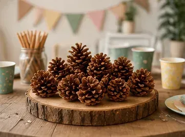 Dennenappels (mandje van 36) in gebruik, kinderfeest