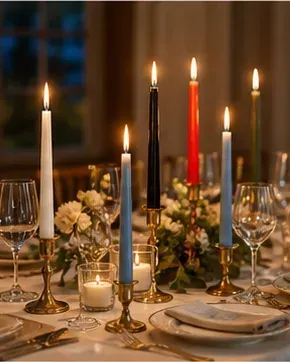 Dinerkaars Bolsius (8 kleuren) in gebruik, diner