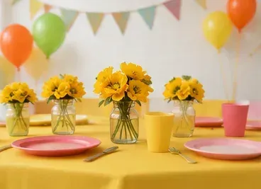Gele ranonkel (set) in gebruik, kinderfeest