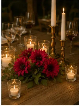 Gerbera, magenta in gebruik, diner