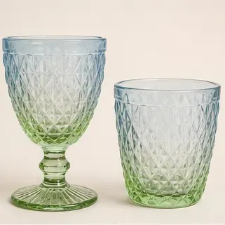 Boho diamantglazen blauw/groen (2 soorten), de twee glazen