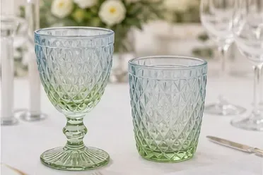 Boho diamantglazen blauw/groen (2 soorten) in gebruik, bedrijfsevenement