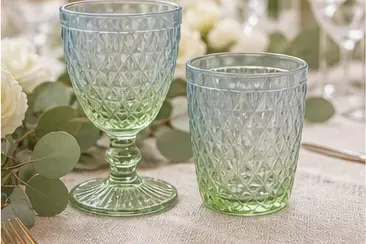 Boho diamantglazen blauw/groen (2 soorten) in gebruik, bruiloft