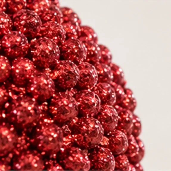 Glitterbal rood, de structuur van dichtbij
