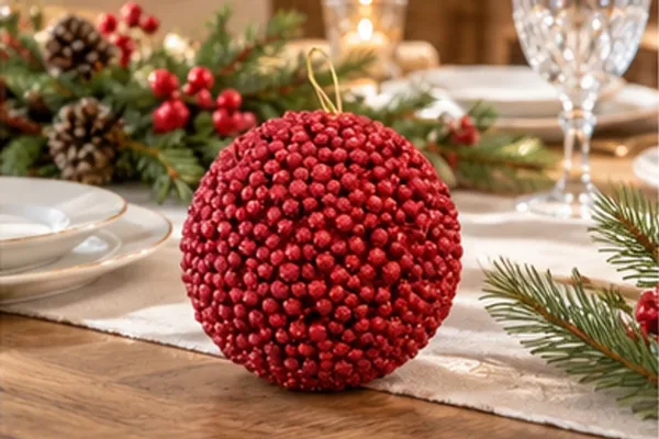 Glitterbal rood in gebruik, diner