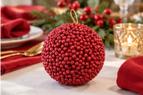 Glitterbal rood in gebruik, feest