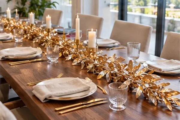 Guirlande blad goud in gebruik, diner