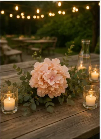 Hortensia, perzik in gebruik, buitenfeest
