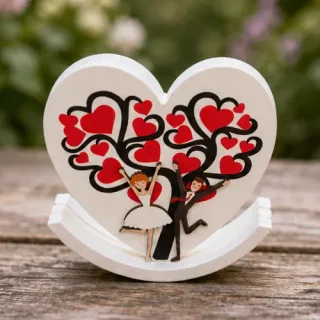Houten decoratiehart, bruidspaar