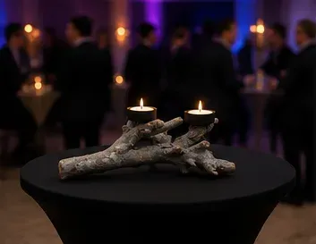 Kandelaar, boomtak (2 waxinelichtjes) in gebruik, bedrijfsevent