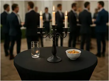 Kandelaar, zwart 3-armig in gebruik, bedrijfsevent