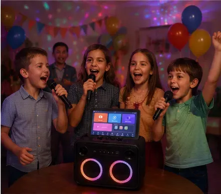 Karaokeset Ikarao Break X2 in gebruik, kinderfeest