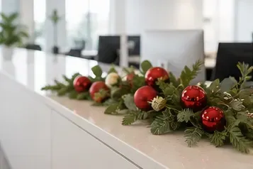 Kerstbal, rood (mat of glanzend) in gebruik, bedrijfsevenement