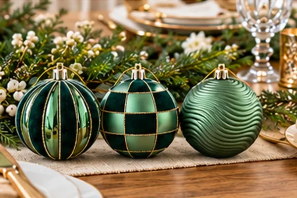 Kerstballen Forest, set van 3 (3 kleuren) in gebruik, diner