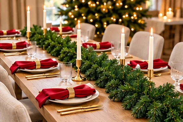 Kerstguirlande dennennaalden in gebruik, feest