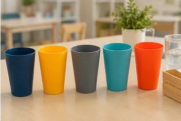 Effen kinderbeker (5 kleuren) in gebruik, bedrijfsevenement