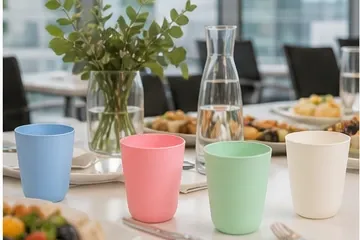Pastel kinderbeker (4 kleuren) in gebruik, bedrijfsevenement