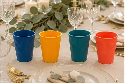 Ribbel kinderbeker (4 kleuren) in gebruik, bruiloft