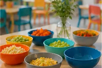 Effen kinderkom (5 kleuren) in gebruik, bedrijfsevenement