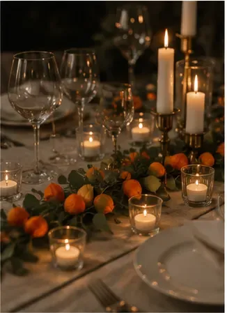 Oranje knoppen (set van 12) in gebruik, diner