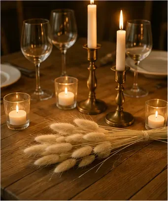 Lagurus, crème (set van 18) in gebruik, diner