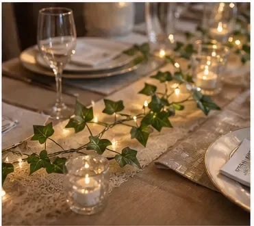 Groene blaadjes ledverlichting in gebruik, diner