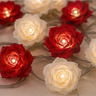 Rozenbloem lichtsnoer (roze, wit of rood/wit), rood en wit gemengd
