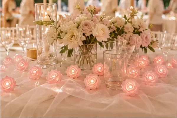 Rozenbloem lichtsnoer (roze, wit of rood/wit) in gebruik, feest