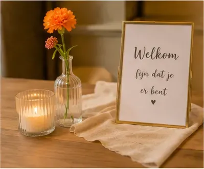 Oranje anjer in gebruik, bij het welkomstbord