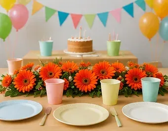 Oranje gerbera in gebruik, kinderfeest