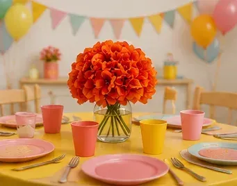 Oranje hydrangea in gebruik, kinderfeest
