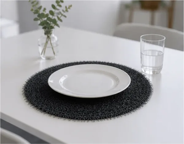 Placemat glinster, zwart in gebruik, bedrijfsevenement