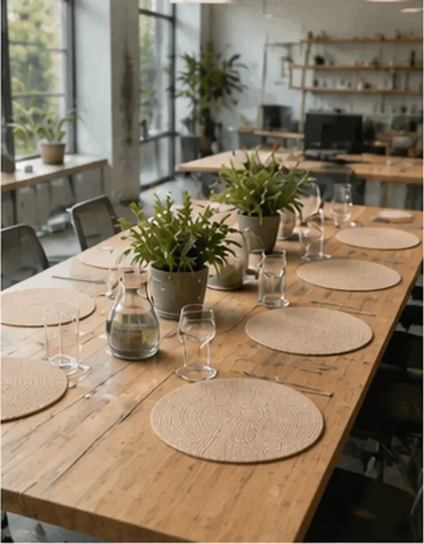 Placemat, jute in gebruik, bedrijfsevenement