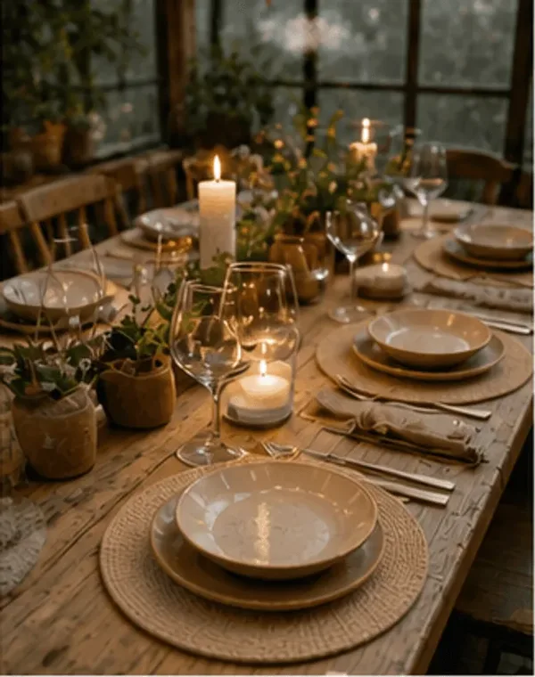 Placemat, jute in gebruik, diner
