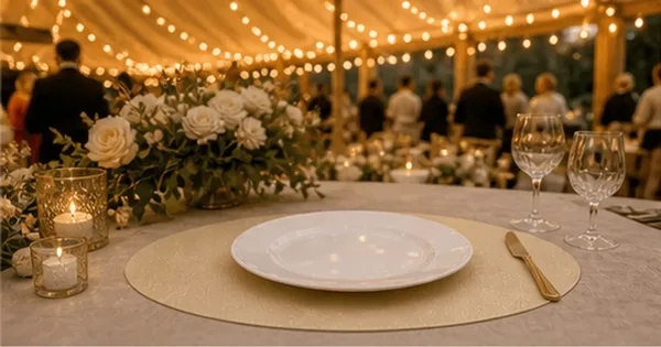 Placemat ovaal (goud of zilver) in gebruik, diner