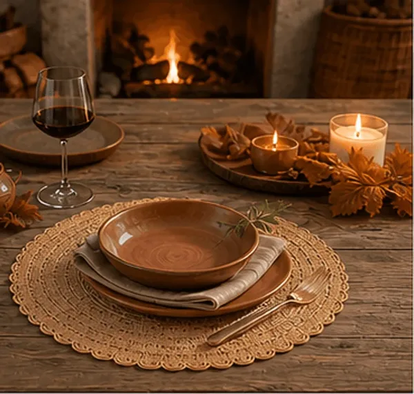 Placemat, zandbruin in gebruik, diner