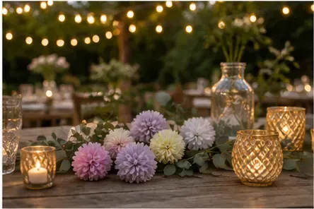 Pompoenbloemen (set van 16) in gebruik, buitenfeest