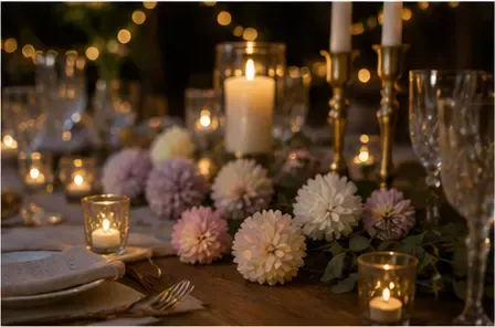 Pompoenbloemen (set van 16) in gebruik, diner
