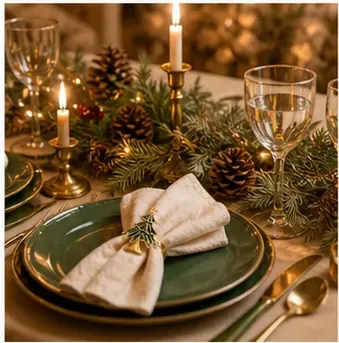 Servetring kerst (4 figuren) in gebruik, diner