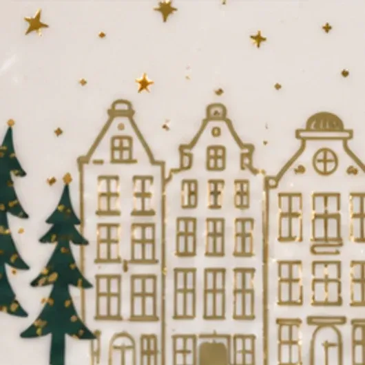 Servies Village goud (2 maten), de kersthuisjes