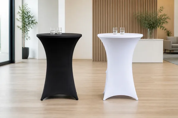 Statafelrok stretch (wit of zwart) in gebruik, zakelijke receptie