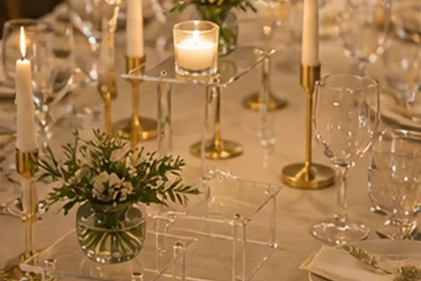 Taartplateau plexiglas in gebruik, diner
