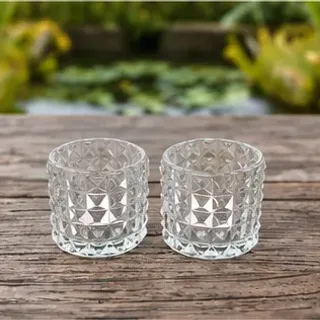 Theelichthouders, geslepen glas (set van 2)